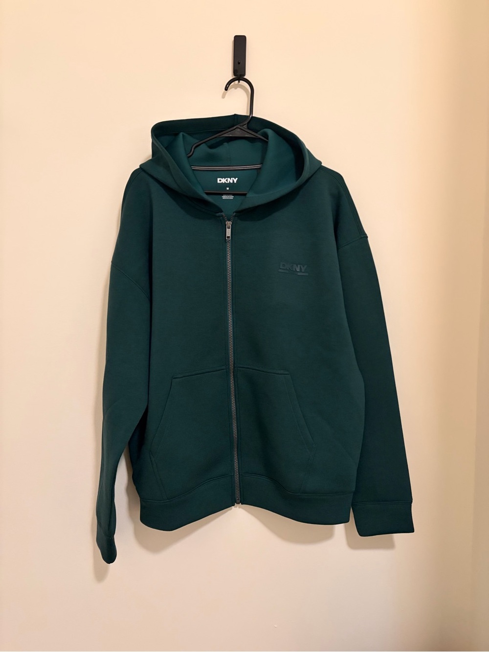 DKNY Men’s Dark Green Full-Zip Hoodie Sweater Super Soft Textured